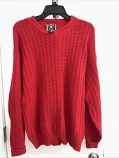Vintage Lake Harmony USA Fisherman Kniit Sweater Men Sm Red Crew Neck USA Made