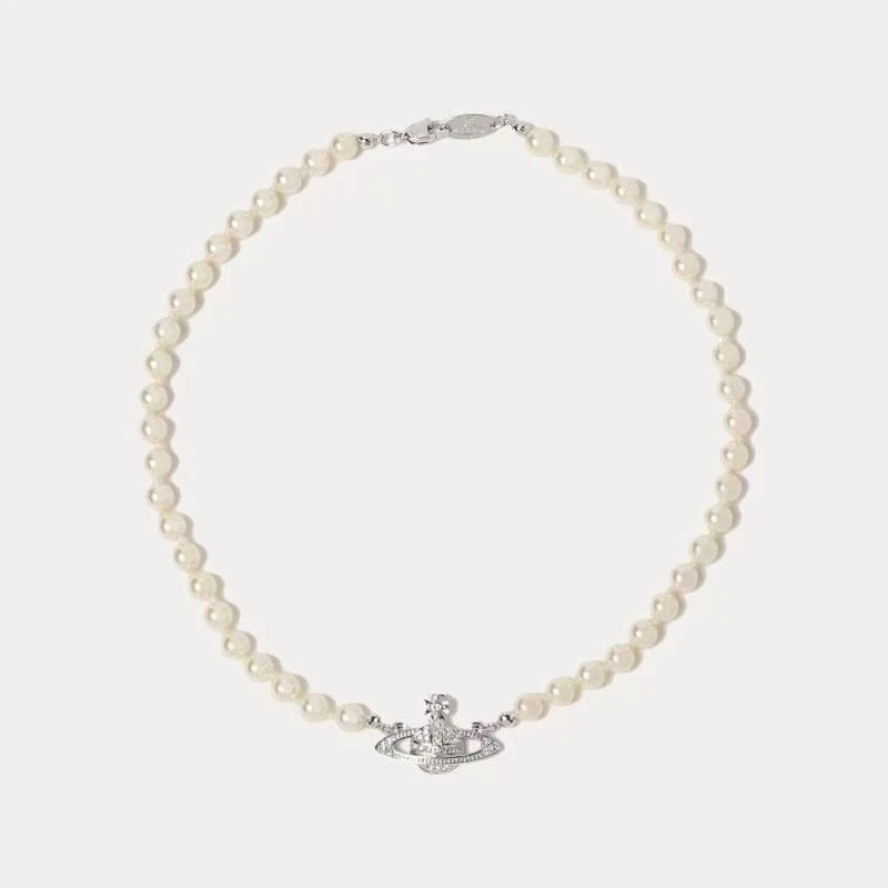 Vivienne Pearl Choker Necklace Silver Orb Pendant No Extended Chain - Image 4 of 4