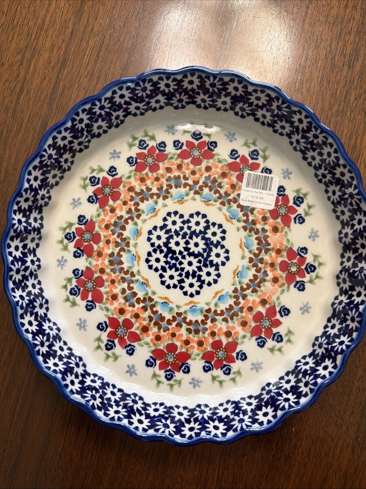 UNIKAT Polish Pottery Pie / Quiche Dish Fluted Edge 9" - Friends Pattern