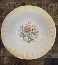 Vintage 9” Peach Luster Edge Floral Accent Serving Bowl 