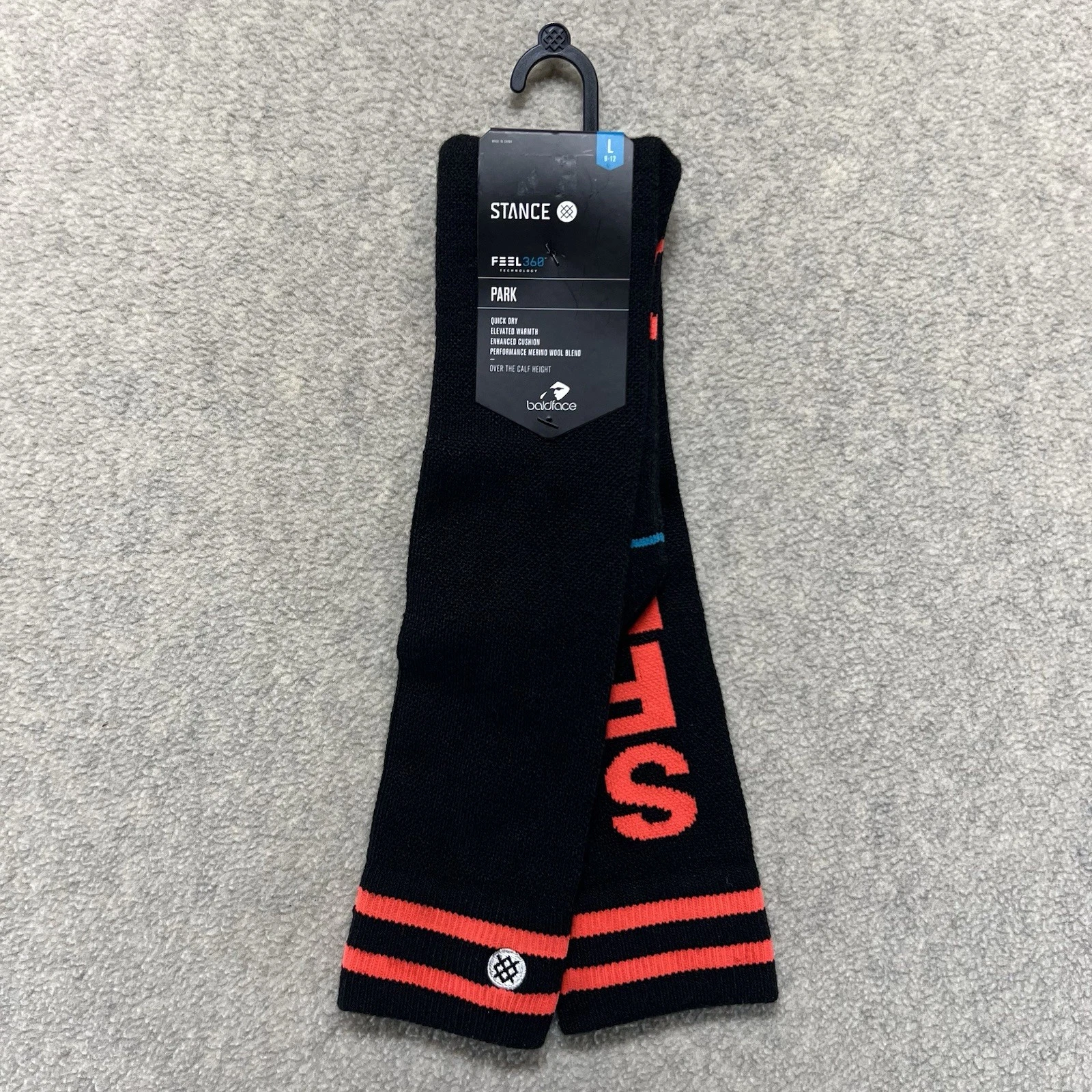 Stance Feel360 Park Snowboard Ski Socks Black Red Merino Wool Blend Size Large