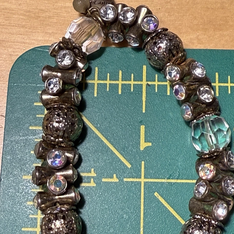 Brazalete elástico con cuentas facetadas retro Betsey Johnson tono dorado pila de cristal Foto 4 de 4