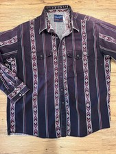VTG 90s WRANGLER US Men s Purple Teal Aztec Striped Pearl Snap Western Shirt