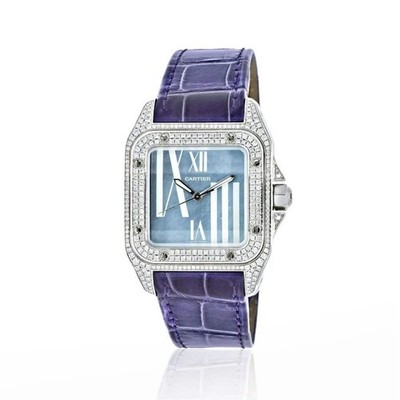 Cartier 18K White Gold Santos 100 Unisex White Gold Diamond Unisex Watch