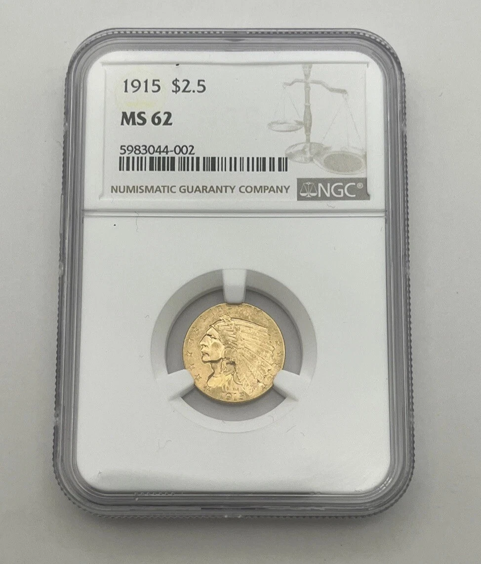 MS 62 Graded 1915 Year Quarter Eagle $2.50 US Gold Coins (Pre