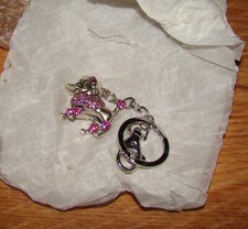PINK POODLE Stainless Key Ring 7550 Australian Crystals, Belt Clip