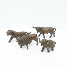 Vtg Bronze Mini Figures Set of Four Marked Japan Bull Bison Tiger Elephant
