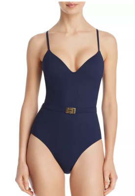 Tory Burch Belted Navy Blue One-Piece Swimsuit Size XS L80001