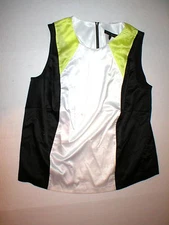 New High End Mynt 1792 Black Yellow Top X $148 Womens 12 White Sleeveless Blouse