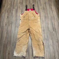 Carhartt Duck Canvas Bibs Overalls Insulated Double Knee Size 44x30 RN 14806