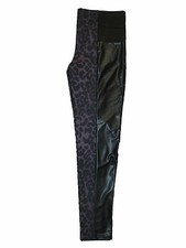 Plus size animal print black  light aubergine with pu trim leggings