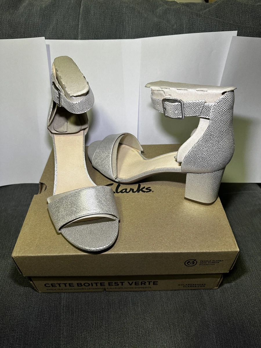 Clarks ladies silver sandals cheap