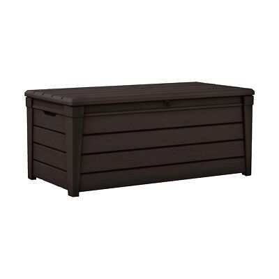 Keter Brightwood 120 Gallon Resin Large Deck Box for Patio Garden Furniture, ...