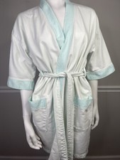 Vintage M 90s Cypress Ocean Blue 100 Cotton bathrobe Robe Short Flaws