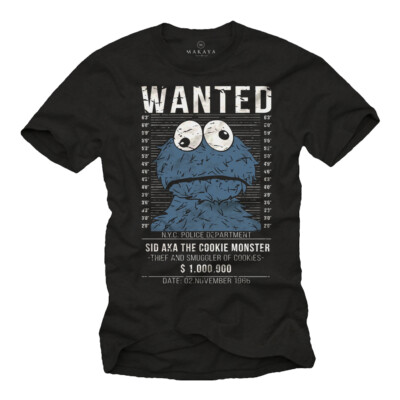 Lustiges Hipster Herren T-Shirt mit Wanted Cookie Monster - Männer Nerd Shirt