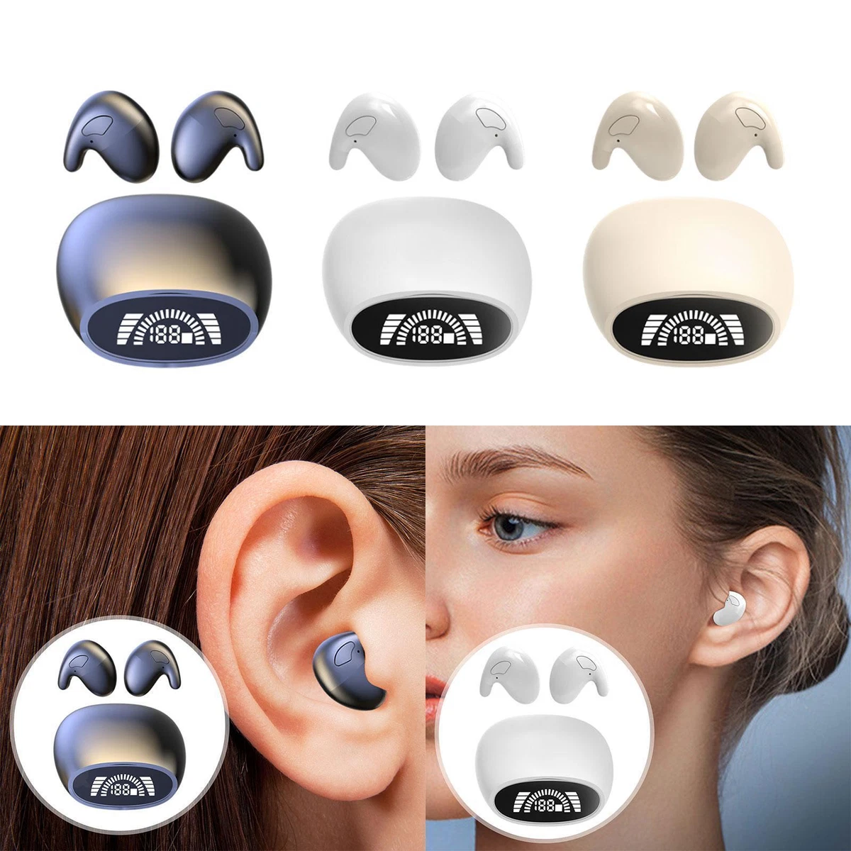 Wireless in Ear Type C Lightweight Mini Noise Cancelling Small Sleep Earbuds for