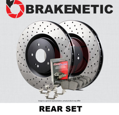 REAR BRAKENETIC Premium Drilled Brake Rotors + Ceramic Pads BPK74144