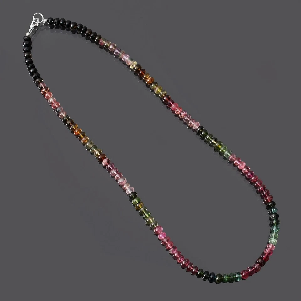 A+ Beautiful Multi Watermelon Tourmaline Gemstone 3-5MM Beads 18" Women Necklace - Image 2 of 4