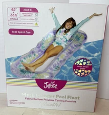 NIB Justice Mesh Lounger Pool Float Fabric Bottom Heart Shape Glitter Design