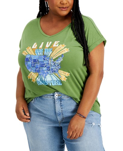 Style & Co Women's Plus Size Graphic Print V-Neck T-Shirt (3X, Adventure)