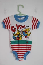 Vtg 80s Color Kids JPI 3/6 Months Rabbits Gym Short Sleeve One Piece Snap
