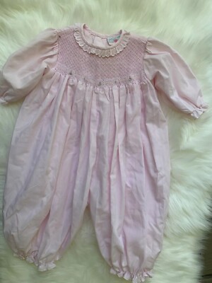 Vintage Jelly 'N Jam Pink Pink Dress Floral Embroidery Bib Collar Infant 6 Month