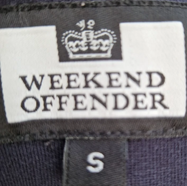 Weekend Offender Sweatshirt S Navy 100% Cotton Cream Brown Stripe Crew - Image 3 of 4