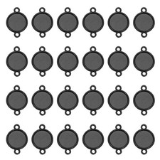 50 Pcs Round Blank Pendant Trays, 12mm Bezels Connector Settings, Black
