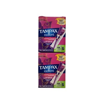 Lot of 2 Tampax Radiant Super Absorbency Unscented Tampons, 14 Count Each