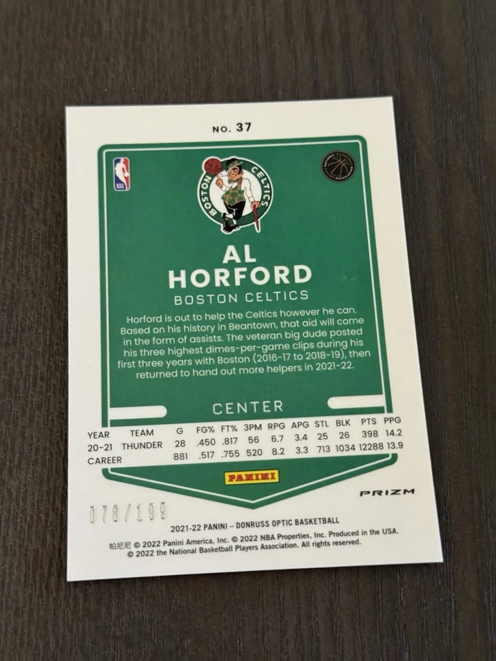 2021-22 Panini Donruss Optic Orange Prizm /199 #37 AL HORFORD Basketball Card - Image 2 of 3