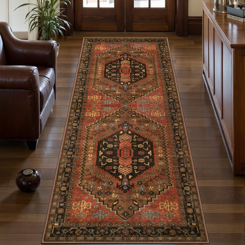 Washable Non Slip Runner Rug, 2x6ft Hallway Rug Vintage Kitchen Rugs Red Carp...