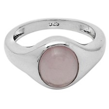 Natural Rose Quartz Cab - Madagascar 925 Sterling Silver Ring s.8 Jewelry R-1115