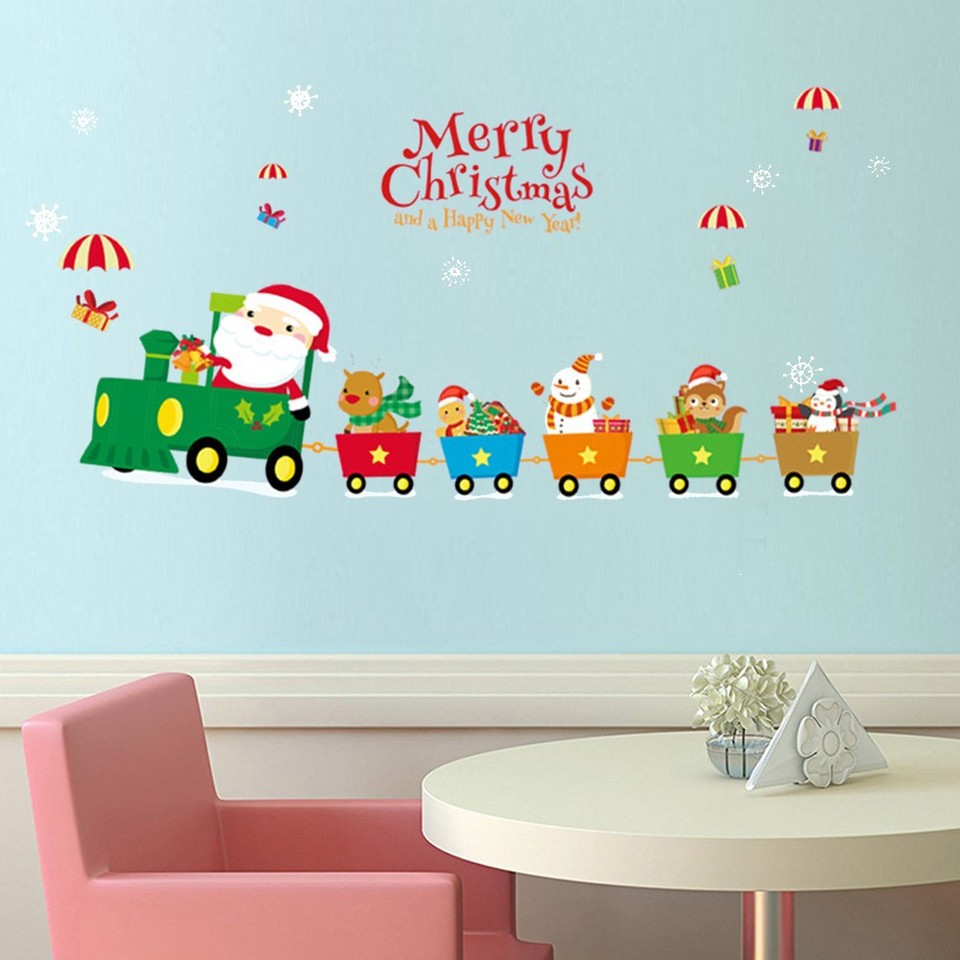 Baskt Sticker PVC Christmas Wall Sticker Train Design Removable Reusable Assorted ...