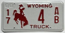 1988 Wyoming Truck License Plate Low Number