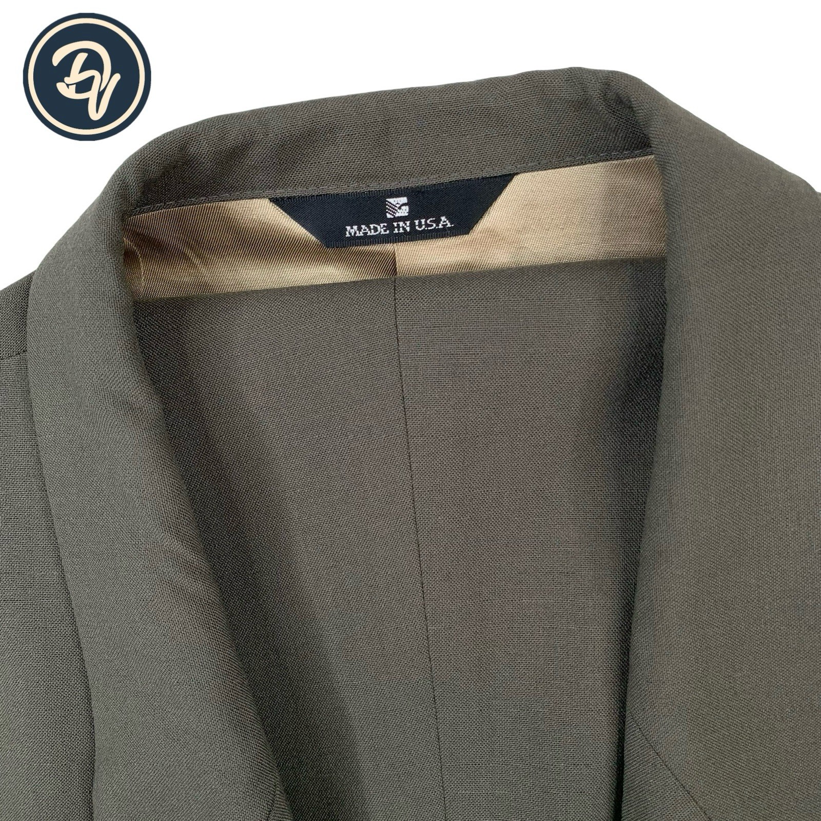 Mens 44 R Perry Ellis " Celsius 21 " Taupe Green Double Breasted Wool Suit USA