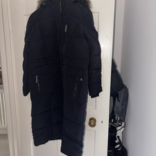 Superdry Women's Everest Longline Faux Fur  Coat  In Black Size Medium rrp £160.