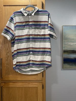 Lifted Research Group Button Shirt Horizontal Multi-Color Stripes  Cotton Large