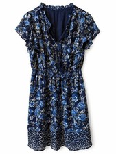 Romantic Navy Floral Midi Dress Ruffle Sleeve Cottagecore Coastal Flowy