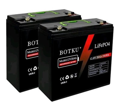 12V 20Ah Lithium LiFePO4 Deep Cycle Battery 2 Pack 3000 Cycle Rechargeable