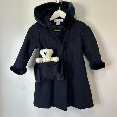 Marshall Fields Kids Size 4T 100% Wool Pea Coat With Hand Warmer Navy *Vintage*