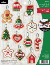 Bucilla Christmas Ornament Kit, Gingerbread Santa Set of 12 Felt Applique Orname