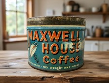 Vintage Maxwell House Coffee Tin Can 1lb Metal NO LID - RUST INSIDE GREAT PATINA
