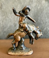 Bronco Buster Copper-Toned Cast Metal Figurine 4" Cowboy Rodeo Vintage MCM