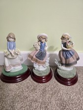 Lladro Porcelain Figurines Set of 3 Girls with Flowers – Handmade Spain