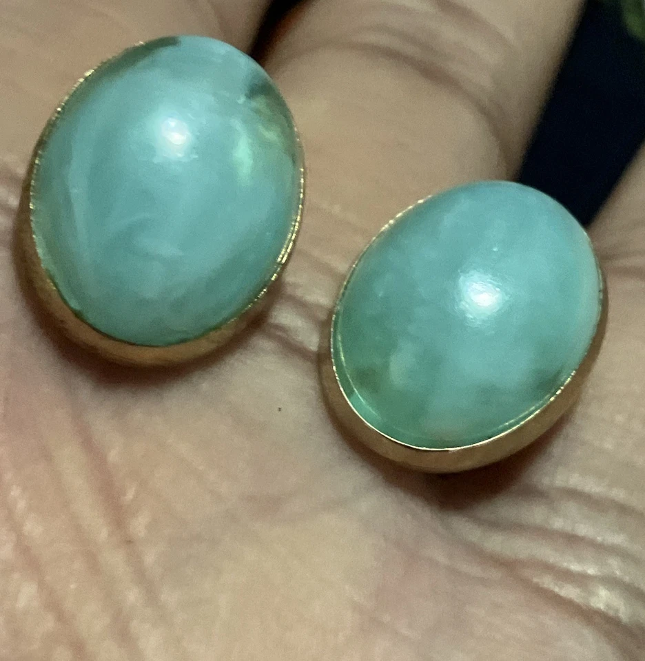 Vintage MCM Signed Hickok Men’s Lucite Smoky Aqua Blue Brass Cuff links NICE! - Image 3 of 4