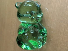 Vintage Fenton Art Glass Green Sitting Teddy Bear Figurine 3.5"T