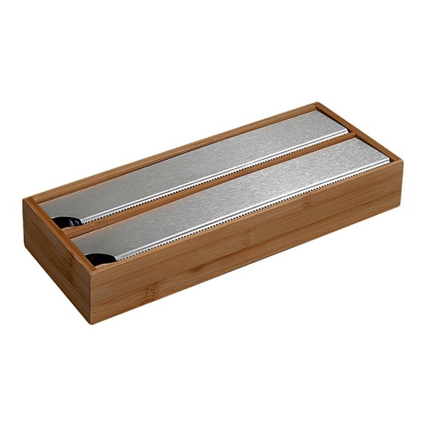 Folienschneider Frischhaltefolie Folienspender Braun Aus Bambus Folienabroller-image