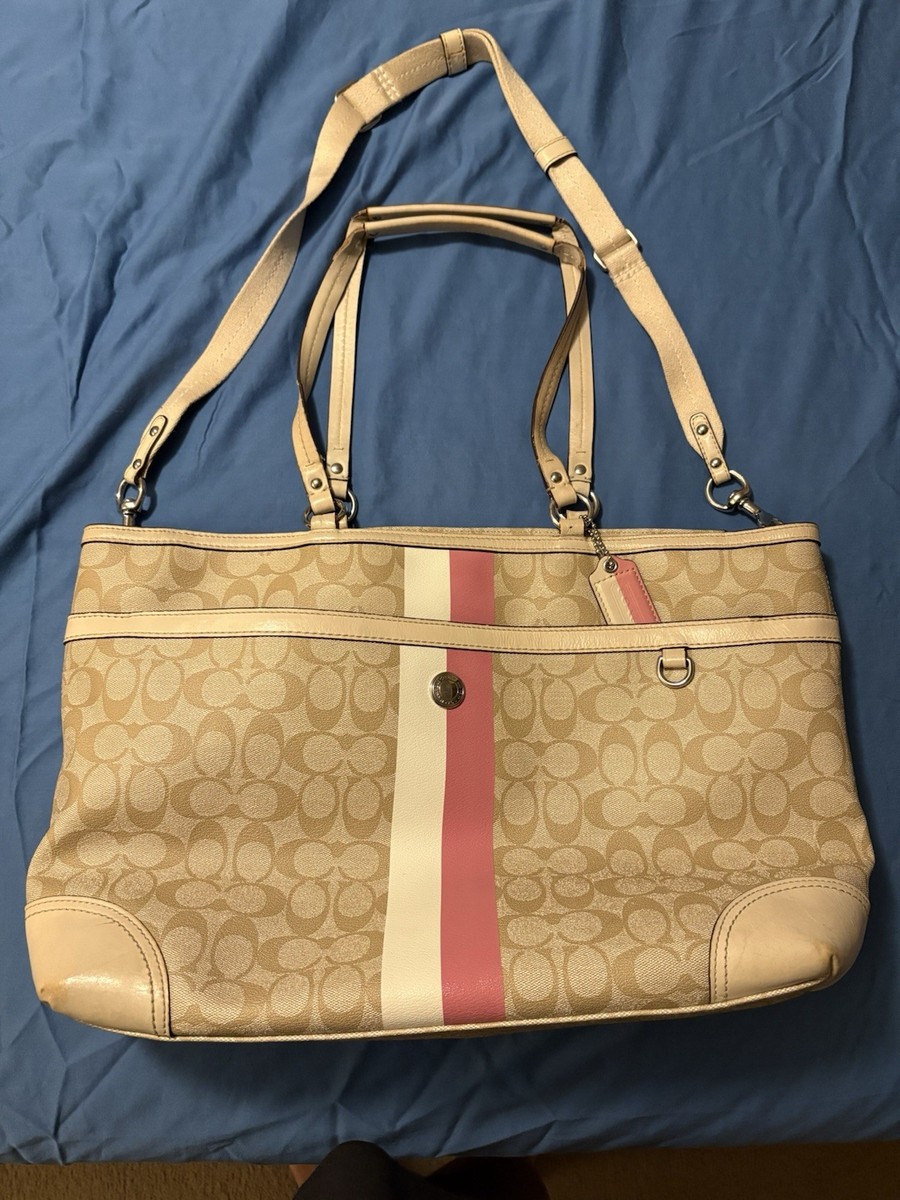 Coach Chelsea Heritage Stripe Signature Tote Pink Xl Tote Coated