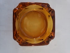 Vintage 3.75" Square Amber Glass Ashtray 4 Slot Ashtray 9.9OZ