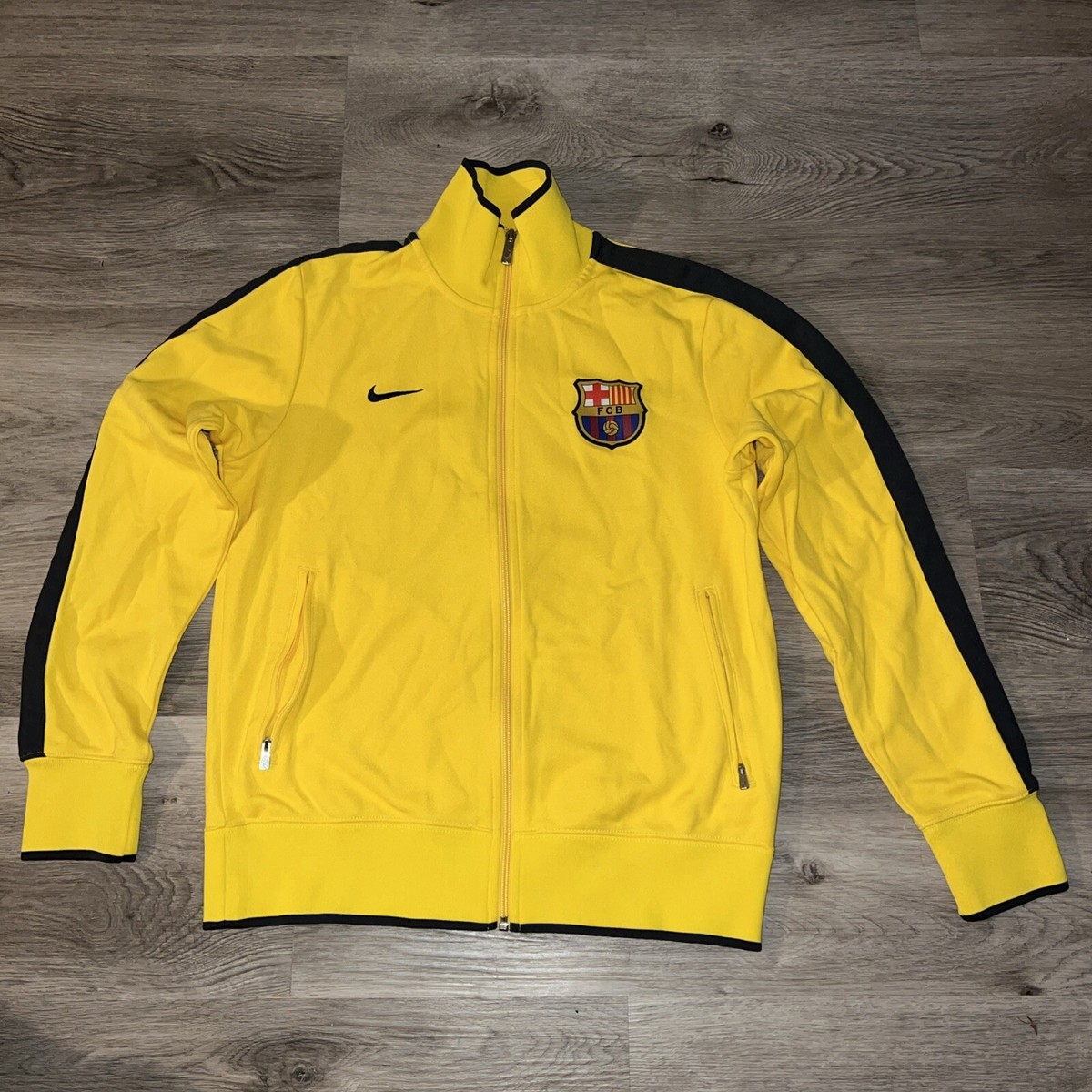 Nike FC Barcelona Jacket Yellow Black Mens Full Zip Soccer Nike FC Barcelona Jacket Yellow Black Mens Full Zip Soccer